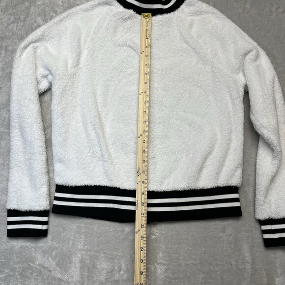 Retro varsity bomber jacket‎ by Miss Chievous, fluffy bright white fuzzy fleece - Picture 7 of 8